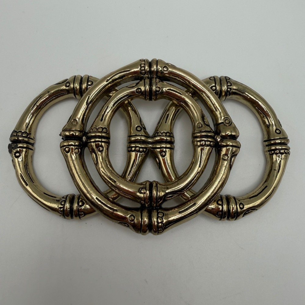 Chicos Gold Tone Bamboo Interlocking Rings Statement Belt Buckle Dressy Classy‎
